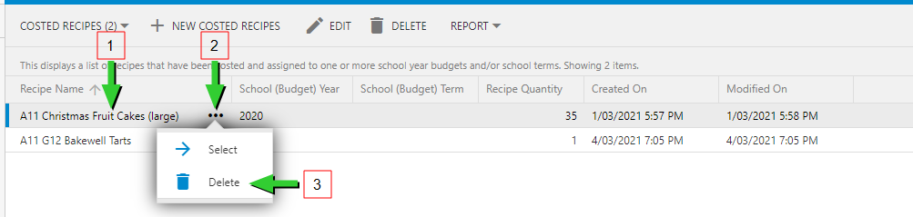 Costed Recipes: Delete