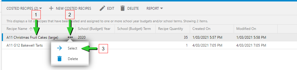 Costed Recipes: Update