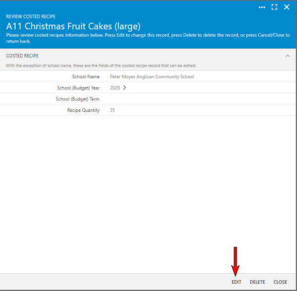 Recipe Costing: Update Recipe Costing