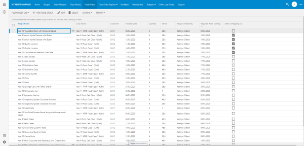 My Recipe Manager Food Orders